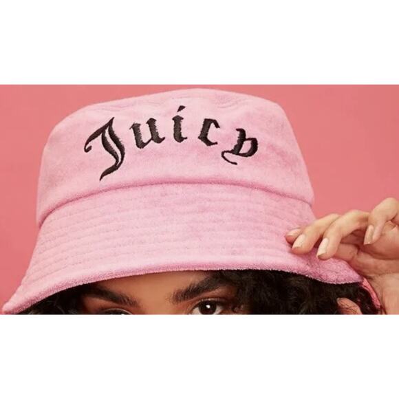 NEW Juicy Couture Pink Velour Bucket Hat Black Embroidery Logo OS - Picture 3 of 5